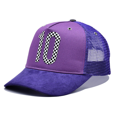 Personalização 5 Painel Trucker Cap Visor Olheirinhos curvos Purple Mesh Hat Cor Logotipo Personalizar