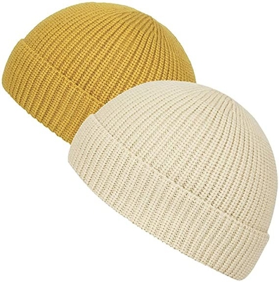 A planície acrílica amarela faz malha o tamanho adulto de Beanie Hats With Short Brim