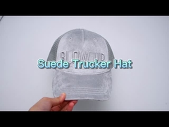 Gray Suede Trucker Hat 3d bordou 5 o painel Mesh Cap
