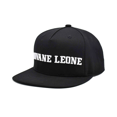 Logo Unisex Black Flat Hats personalizado com a coroa estruturada ajustável