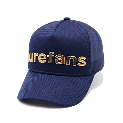 Metal Logo Blue Snapback Trucker Cap com faixa do algodão