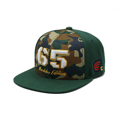 Chapéus Snapback de plástico respirável com borda plana estruturada e bordados personalizados Logotipo Camo Color