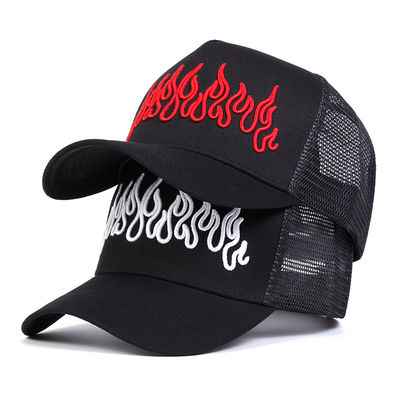 Flame Street Style Chapéu Hip Hop ajustável bordado Snapback Curve Brim Trucker Mesh Sports Cap