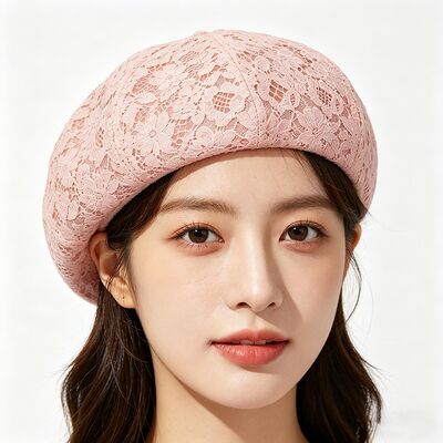 Vintage Rosa Beret de renda Floral padrão Beret respirável Chap com e elegante Diário & Party Headdress