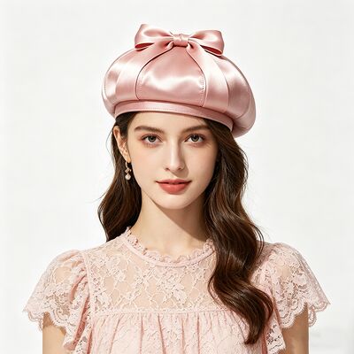 Boina elegante de cetim rosa com tecido 150 gramas, leve e tamanho personalizado para uso casual