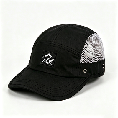 Sports Mesh Sweatband 5 Panel Camper Hat com borda plana e tamanho único se encaixa em todos os designs