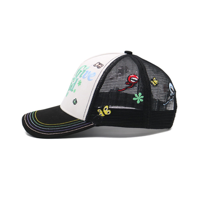 5 remendo feito sob encomenda Logo Mesh Snap Back Truck Cap do bordado do sopro do tampão 3d do camionista do painel