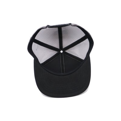 O camionista liso do Snapback da placa da borda de 5 painéis tampa a sarja lisa contínua Mesh Men Sport Cap do algodão
