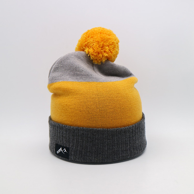 Malha Beanie Hats For Winter Season do peso leve 58CM em Grey Yellow preto