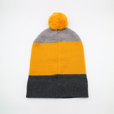Malha Beanie Hats For Winter Season do peso leve 58CM em Grey Yellow preto