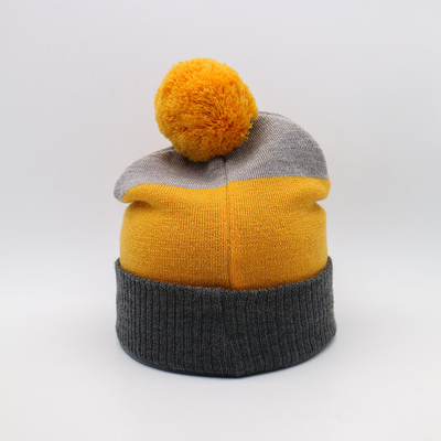 Malha Beanie Hats For Winter Season do peso leve 58CM em Grey Yellow preto