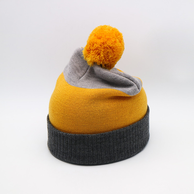 Malha Beanie Hats For Winter Season do peso leve 58CM em Grey Yellow preto