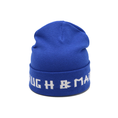 Robusto azul dos chapéus do logotipo do bordado do Beanie feito sob encomenda ocasional grossos, o macio &amp; o morno