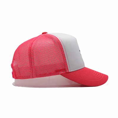 Camionista principal humano Mesh Cap Embroidered Logo do algodão do branco e do rosa