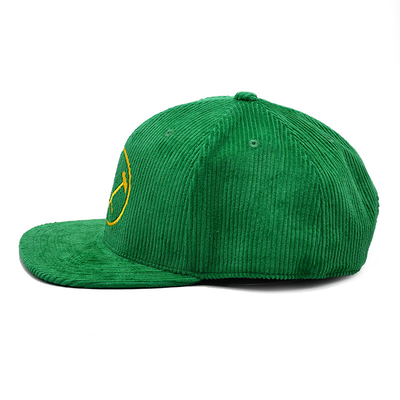 Tela customizável do veludo de algodão da cor do verde unisex do chapéu do Snapback de 6 painéis