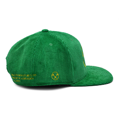 Tela customizável do veludo de algodão da cor do verde unisex do chapéu do Snapback de 6 painéis