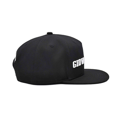 Logo Unisex Black Flat Hats personalizado com a coroa estruturada ajustável