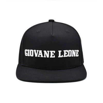 Logo Unisex Black Flat Hats personalizado com a coroa estruturada ajustável