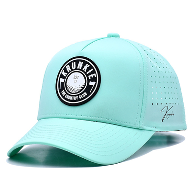 Curva Pico 5 Painel Sport Cap Com Patch de borracha Logotipo Laser Buracos na parte de trás