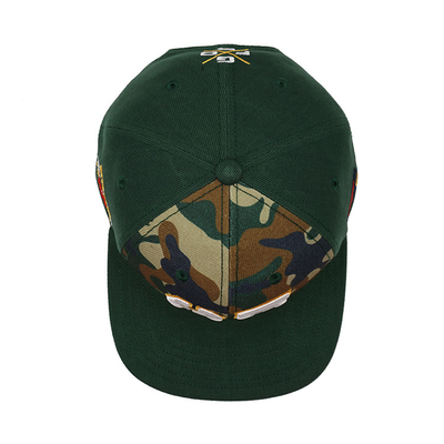 Chapéus Snapback de plástico respirável com borda plana estruturada e bordados personalizados Logotipo Camo Color