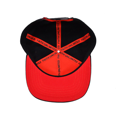 Chapéu Snapback em tamanhos ajustáveis com logotipo de bordado 3D e impressão de fita interna Etiqueta tecida