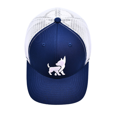 Chapéu de caminhoneiro de malha unisex com logotipo bordado e fita impressa interna