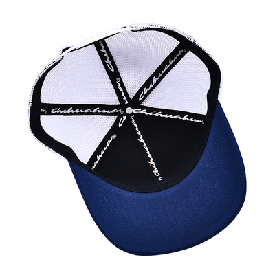 Chapéu de caminhoneiro de malha unisex com logotipo bordado e fita impressa interna