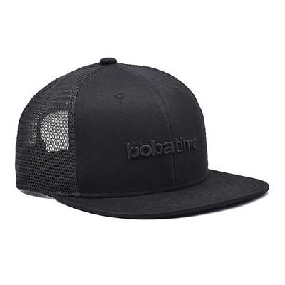 Capuz de caminhoneiro unisex de algodão 6 painéis com logotipo bordado e etiqueta tecida