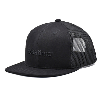 Capuz de caminhoneiro unisex de algodão 6 painéis com logotipo bordado e etiqueta tecida