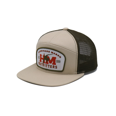 Chapéu de camião de algodão unisex com visor plano e Snapback Patch tecido com contorno bordado