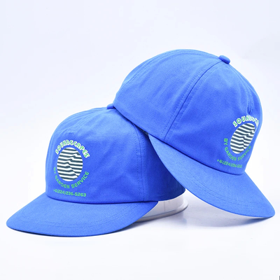 Chapéus de snapback impressos sob medida de alta qualidade azuis não estruturados 5 painéis de borda plana chapéus de hip hop para homens