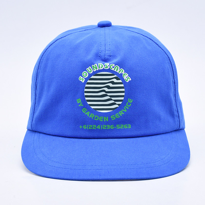 Chapéus de snapback impressos sob medida de alta qualidade azuis não estruturados 5 painéis de borda plana chapéus de hip hop para homens