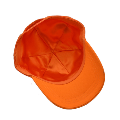 Unisex 5 Panel Trucker Cap Custom 3d bordado Borda curva satinada alinhada chapéus de malha laranja