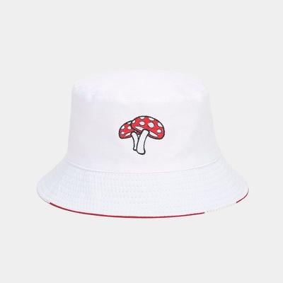 2025 Cotton Cartoon Mushroom Print Bucket Hat Fisherman Hat Outdoor Travel Sun Cap para homens e mulheres