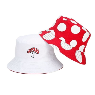 2025 Cotton Cartoon Mushroom Print Bucket Hat Fisherman Hat Outdoor Travel Sun Cap para homens e mulheres