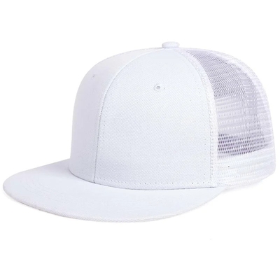 Chapéu de caminhoneiro em branco, de 6 painéis, de malha plana, personalizado