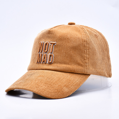 Custom 3d bordado estruturado Corduroy Gorras Baseball Cap Wholesale 5 Painel Ajustável Snapback Baseball Cap