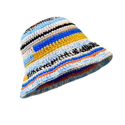 Chapéu de crochê personalizado de outono e inverno de cores artesanais, listrado, tricô, versátil, chapéus de balde de crochê, chapéu de pescador de mulheres, espesso