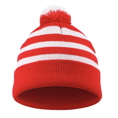 Halloween Beanie Chapéu vermelho e branco a riscas Tricoteado Pom Pom Cuff Cap para Mulheres Homens Acessórios de Festa de Natal