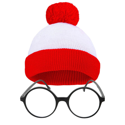 Halloween Beanie Chapéu vermelho e branco a riscas Tricoteado Pom Pom Cuff Cap para Mulheres Homens Acessórios de Festa de Natal