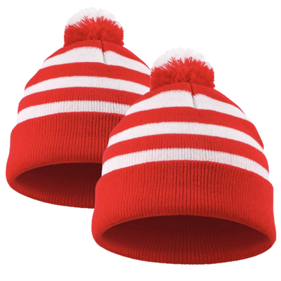 Halloween Beanie Chapéu vermelho e branco a riscas Tricoteado Pom Pom Cuff Cap para Mulheres Homens Acessórios de Festa de Natal