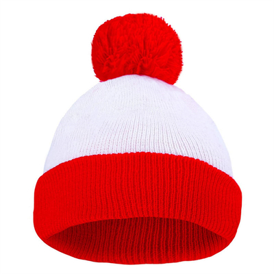 Halloween Beanie Chapéu vermelho e branco a riscas Tricoteado Pom Pom Cuff Cap para Mulheres Homens Acessórios de Festa de Natal