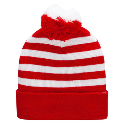 Halloween Beanie Chapéu vermelho e branco a riscas Tricoteado Pom Pom Cuff Cap para Mulheres Homens Acessórios de Festa de Natal