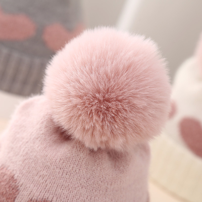 2024 Novo Outono Inverno Chapéus de Trico Bebê Meninas Acrílico Bilayer Quente Pequeno Criança Bonitinho Carinhoso Coração Chapéu recém-nascido