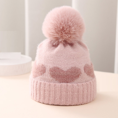 2024 Novo Outono Inverno Chapéus de Trico Bebê Meninas Acrílico Bilayer Quente Pequeno Criança Bonitinho Carinhoso Coração Chapéu recém-nascido