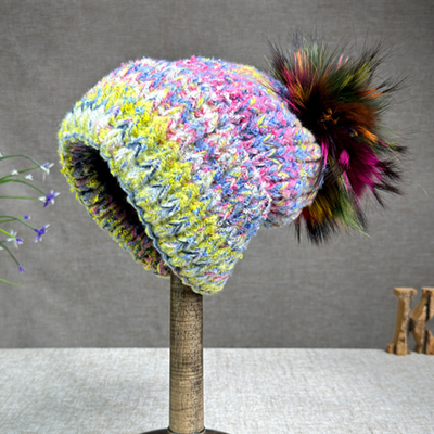2024 Chapéu Novo Mulheres Caxemira Chapéu Tricoteado Outono/Inverno Pelúcia de Raposa Chapéu Pompom Borda Enrolada Chapéu de Proteção Colorido