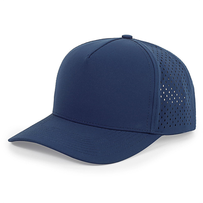 Gráfico de 5 painéis Capuz de Basebol Azul Custom Laser Cut Hole Gorras Golf Chapéu Desportivo de Poliéster Impermeável