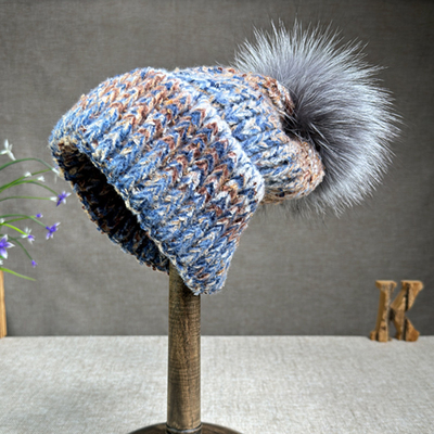 Mulheres Nova Lana Coelho Puro Puro Pompom Chapéu Óleo Pintura Estilo Outdoor Calor Skullies Beanie Winter Cap