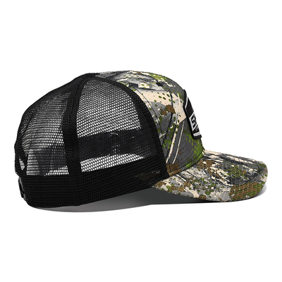 Logotipo personalizado Retalho de malha Chapéu de caminhoneiro Grátis 6 painéis Camuflagem Chapéu de caminhoneiro Personalizado