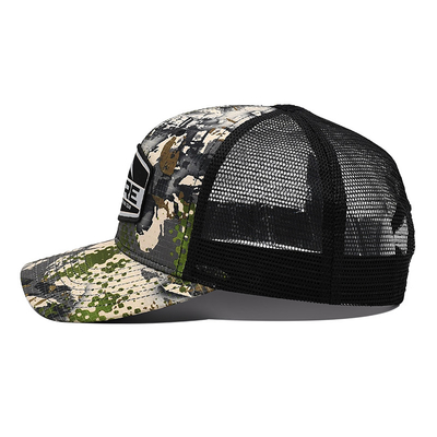 Logotipo personalizado Retalho de malha Chapéu de caminhoneiro Grátis 6 painéis Camuflagem Chapéu de caminhoneiro Personalizado